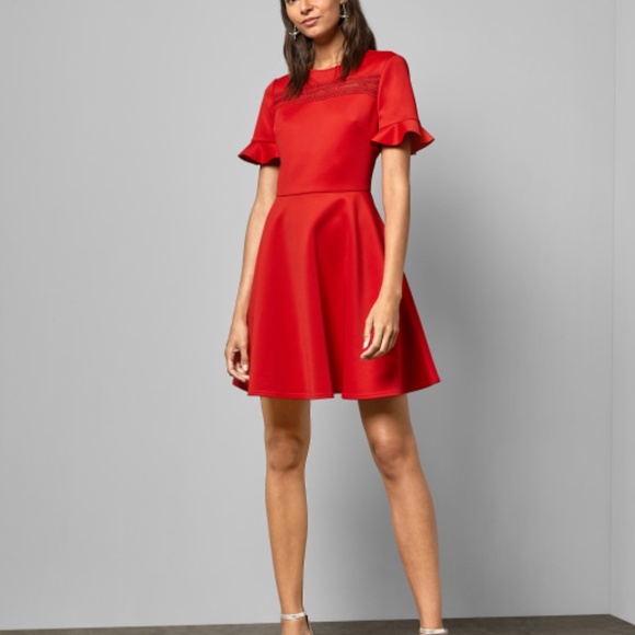 Ted Baker Calizee Lace Insert Skater Dress Size 10 - Picture 7 of 15